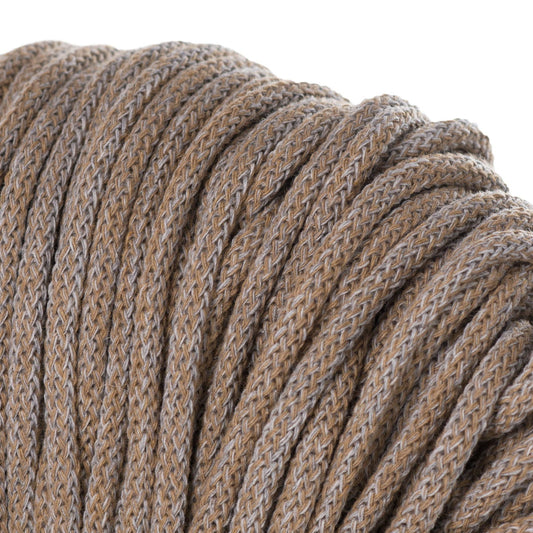 Grey & Caramel Multicolour braided cotton cord 5mm