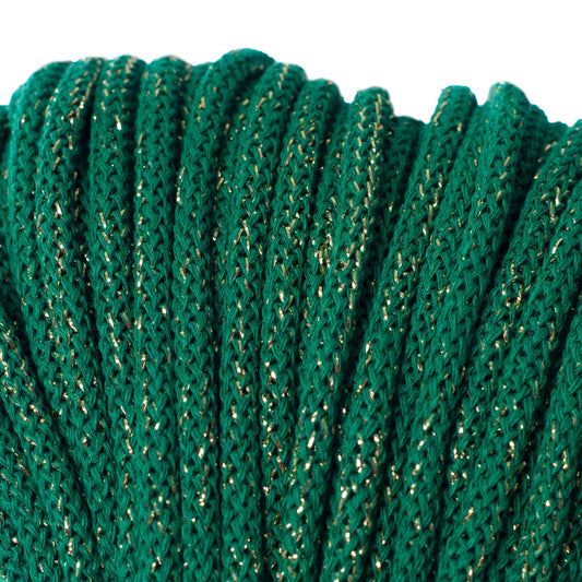Grass green & gold thread Premium braided cotton cord 5mm