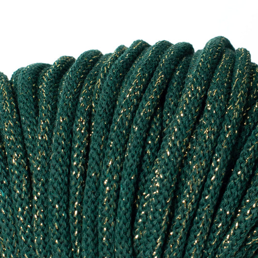 Bottle green & gold thread Premium braided cotton cord 5mm